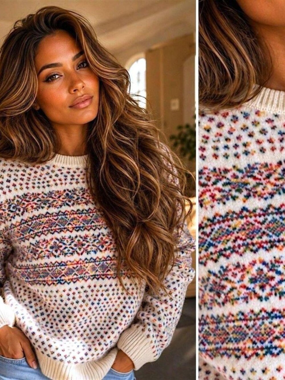J. Crew Women's Wool Fair Isle Colorful Rainbow Off-White Nordic Sweater Small